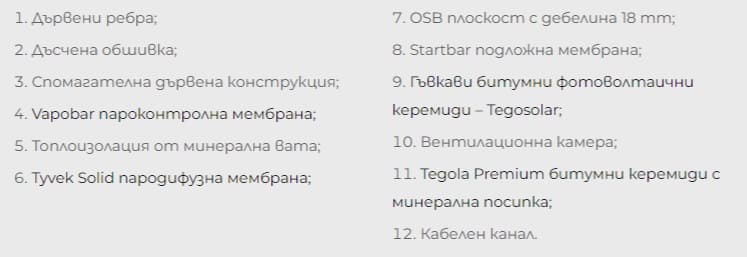 ДЕТАЙЛ НА ФОТОВОЛТАИЧНА ГЪВКАВИ ПАНЕЛИ ВЪРХУ СКАТЕН ПОКРИВ С БИТУМНИ КЕРЕМИДИ